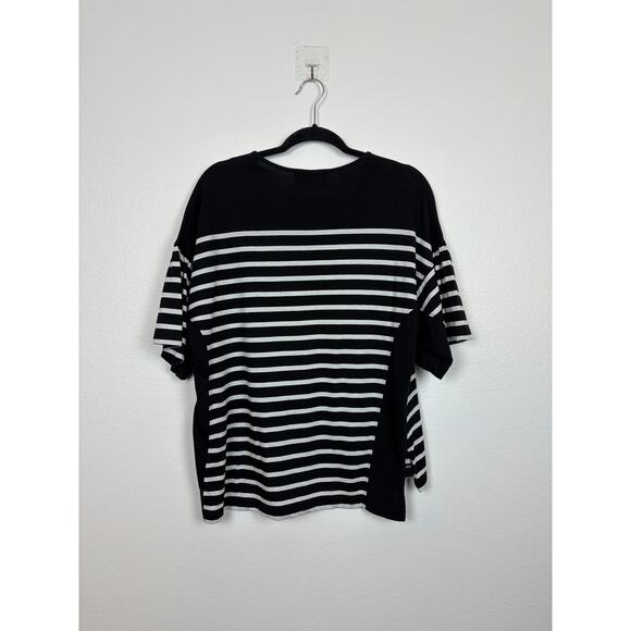 La Ligne Short Sleeve Striped Step Hem Cotton Puff Sleeve Top Medium - Picture 3 of 7